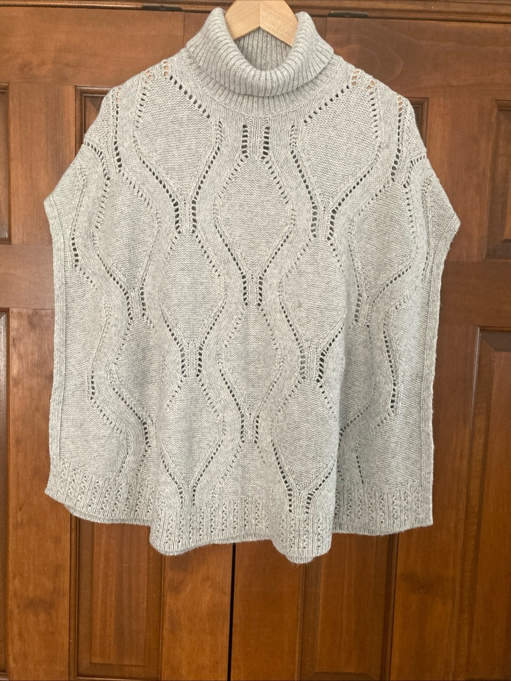 J. Jill Light Gray Turtleneck cable Knit Poncho cotton blend Women’s S- L